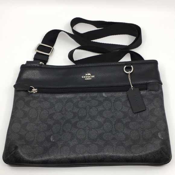 Coach Spencer Black Gray Signature C Coated Canvas Messenger Bag 33479 Unisex - Picture 1 of 17